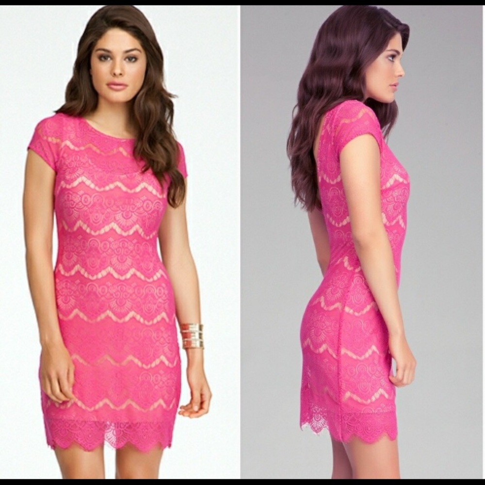 Bebe open back lace midi dress